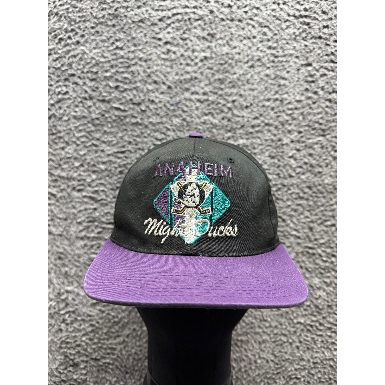 Vintage Ccm Anaheim Mighty Ducks Nhl Snapback Hat Black Violet Unisex One Size